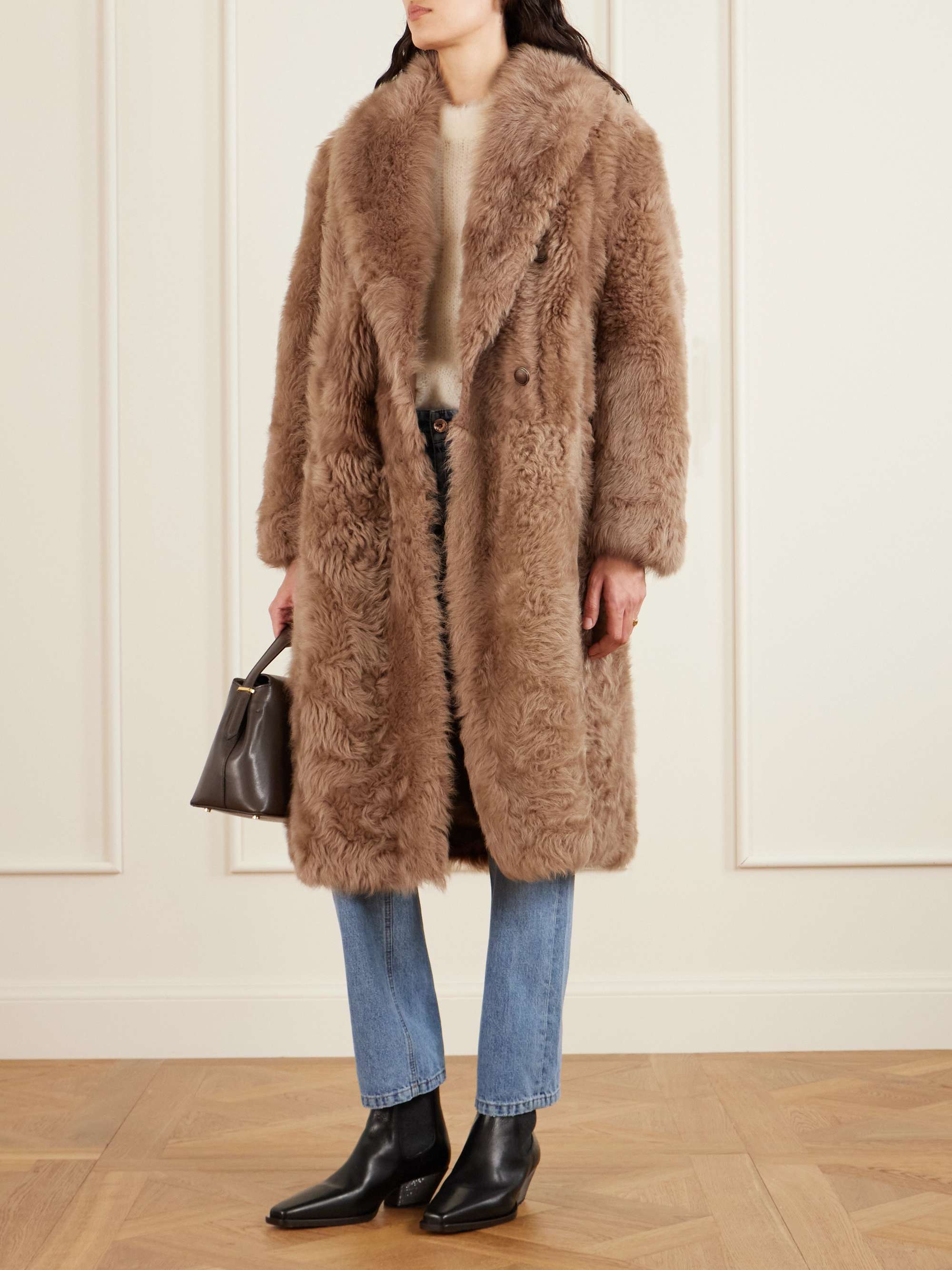BRUNELLO CUCINELLI Oversized shearling double-breasted coat | NET