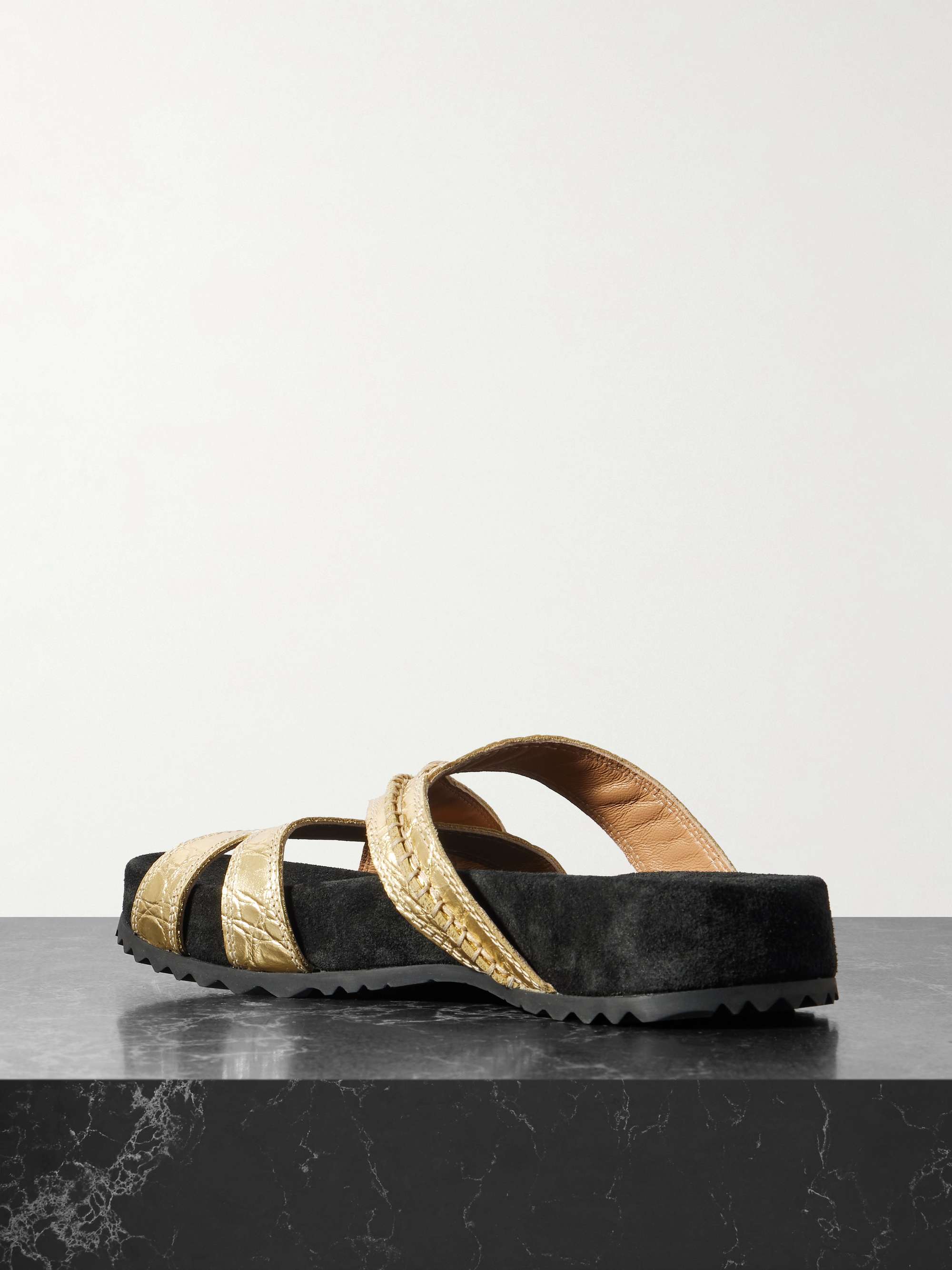 DRIES VAN NOTEN Metallic croc-effect leather sandals | NET-A-PORTER