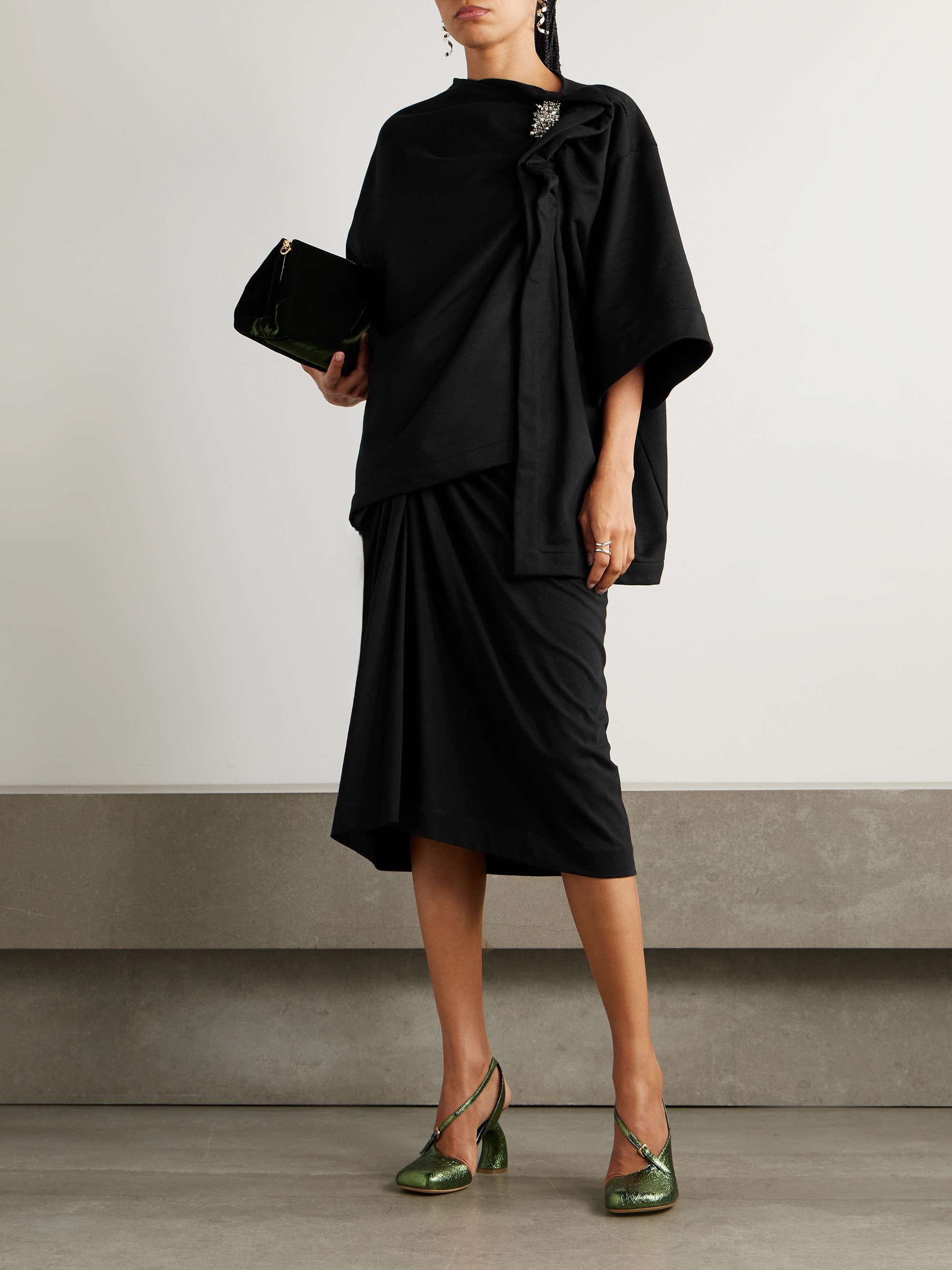 DRIES VAN NOTEN Twist-front cotton-jersey midi skirt | NET-A-PORTER