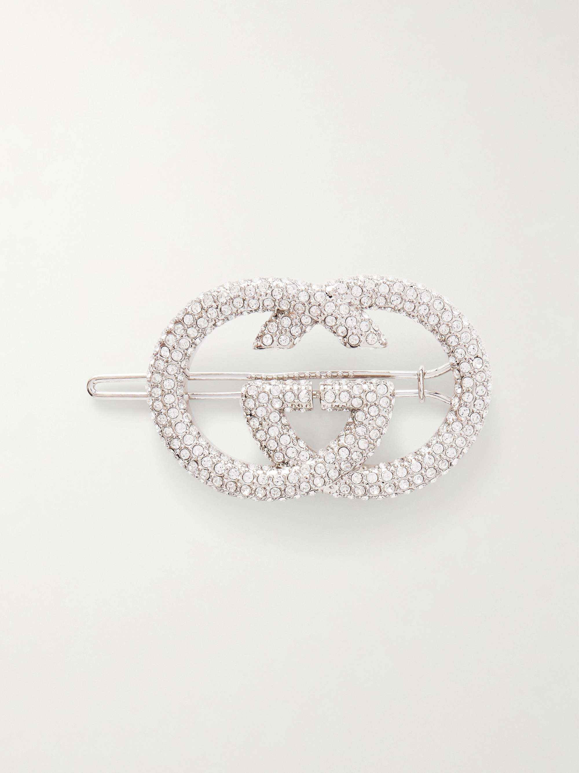 GUCCI Interlocking GG crystal-embellished silver-tone hair clip
