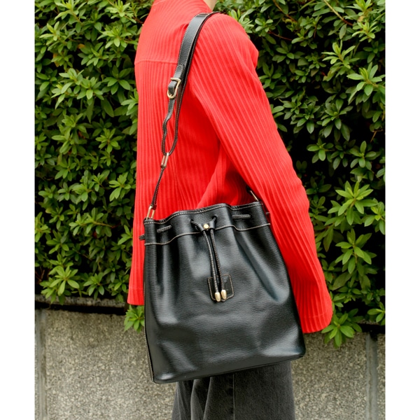 CELINE セリーヌ ブラゾン レザー巾着バッグ 中古(ブラック): VINTAGE