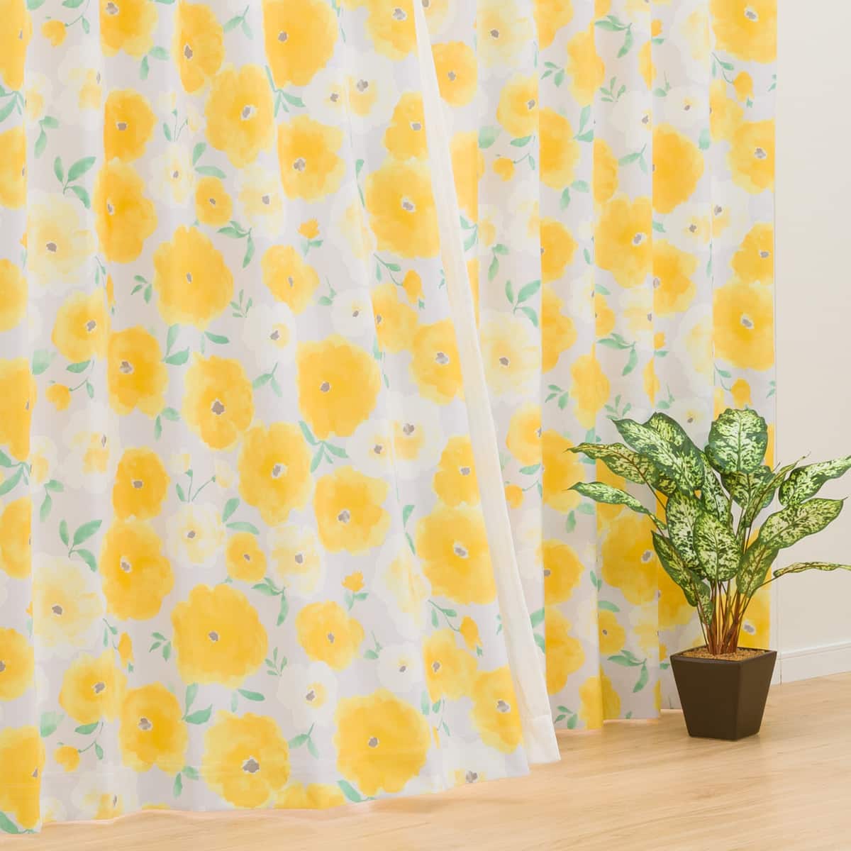 遮光3級・遮熱ドレープカーテン(ロトンド イエロー 100X190X2