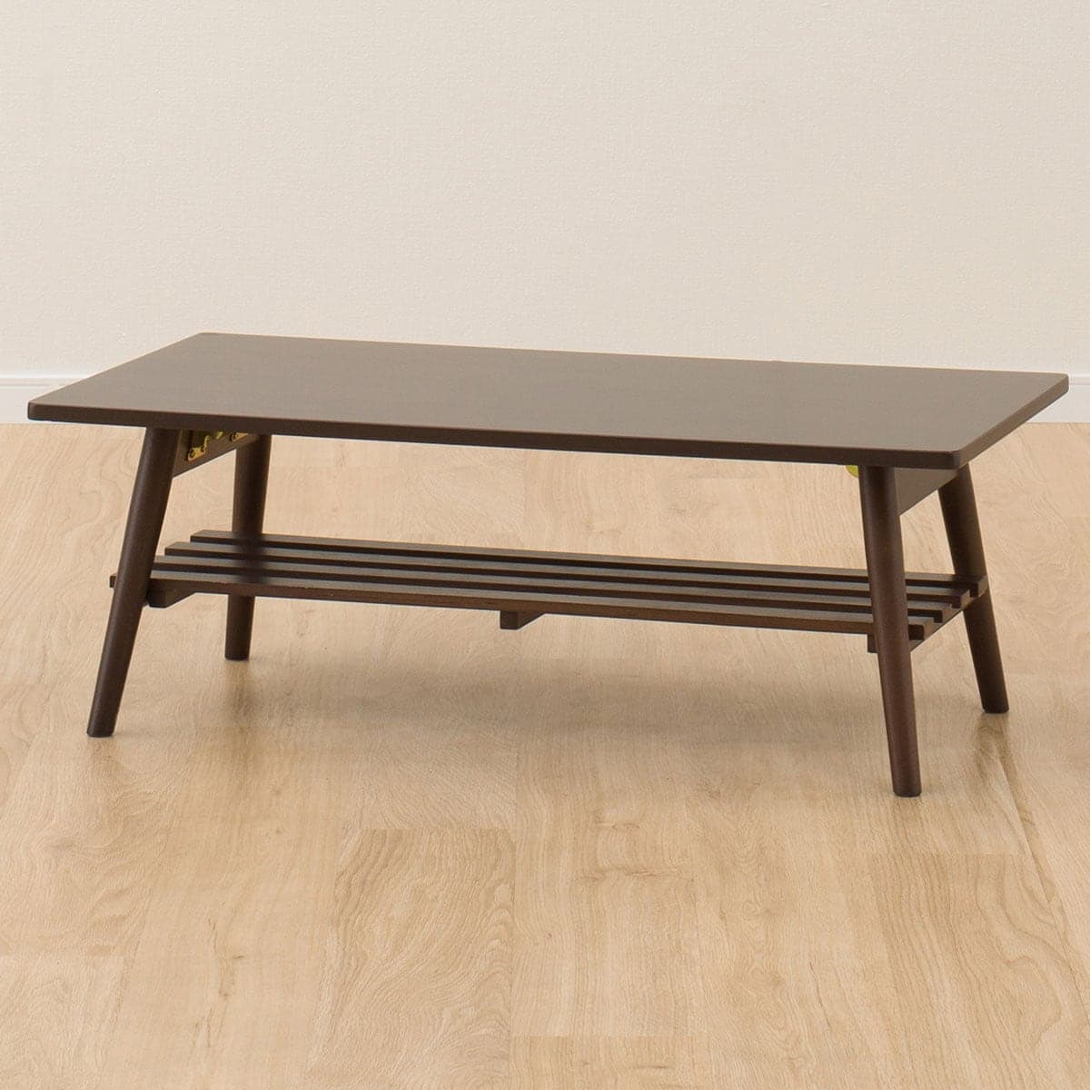 折りたたみテーブル ラポール 棚付き(ダークブラウン) | ニトリネット