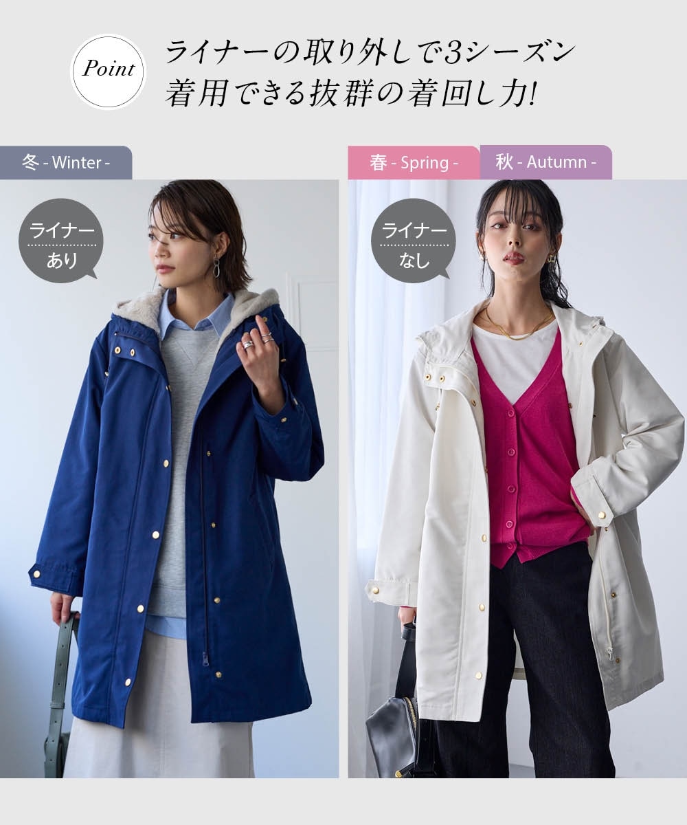 裏フェイクファーライナー付モッズコート（はっ水・静電気防止テープ付