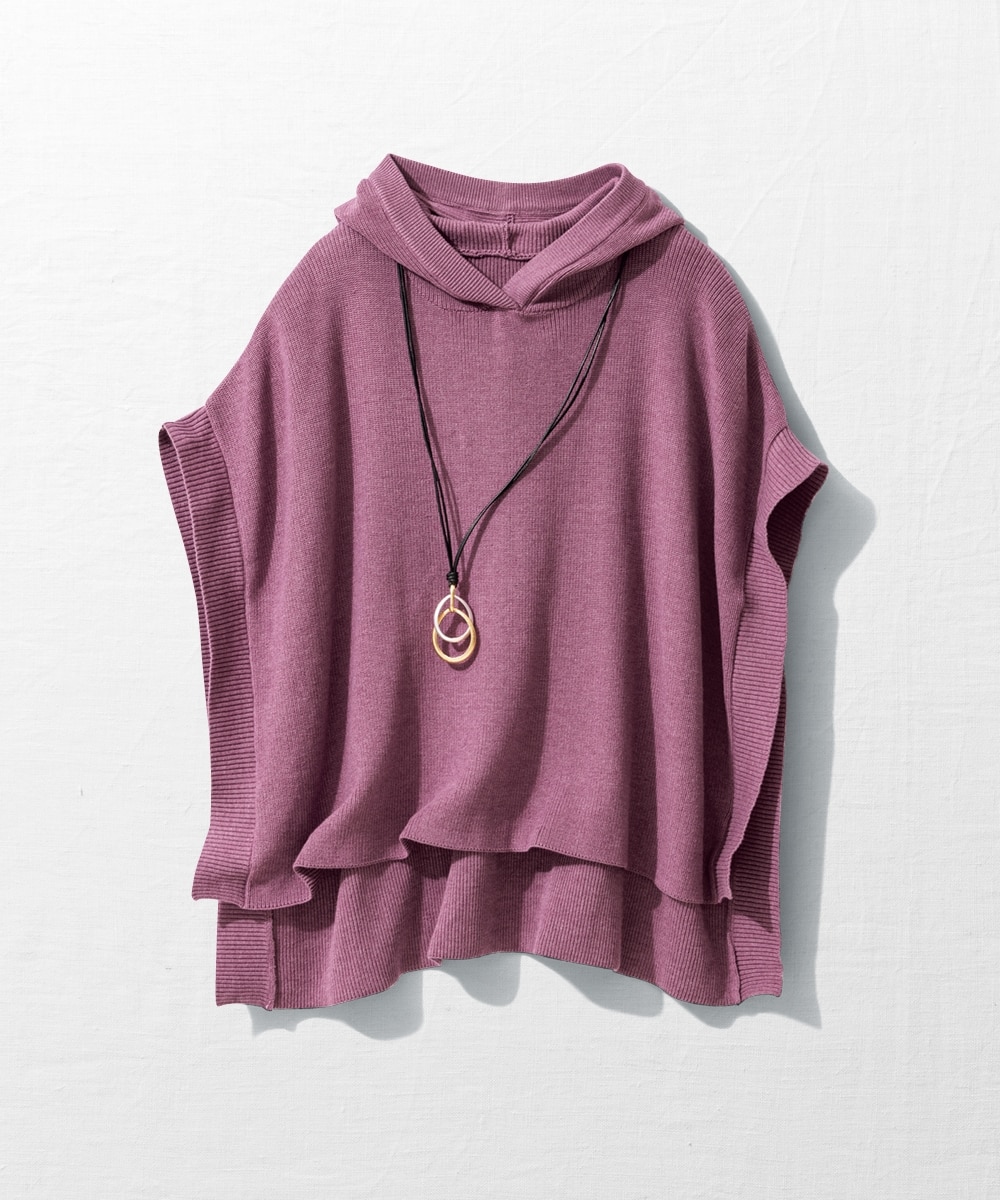 大きいサイズ フード付綿混ニットポンチョ 通販【ニッセン】