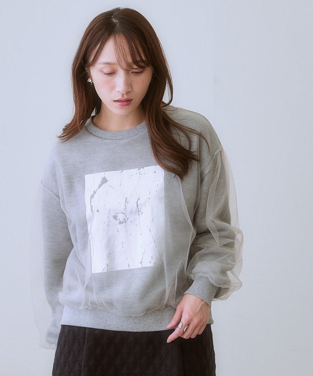 シアーチュールレイヤード裏起毛スウェットトップス 通販【ニッセン】