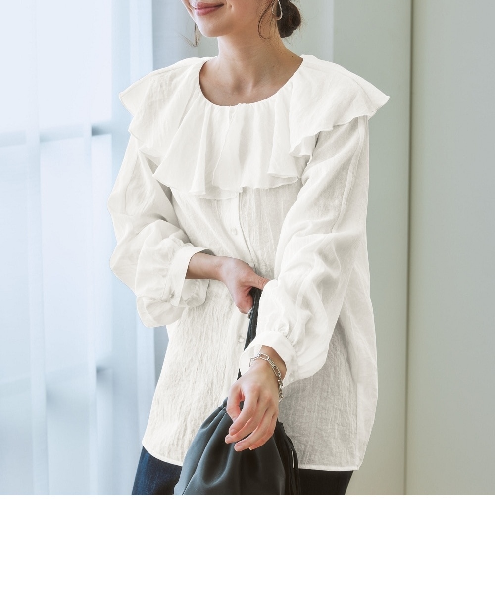 シアー2WAYスリーブフリルカラーブラウス 通販【ニッセン】
