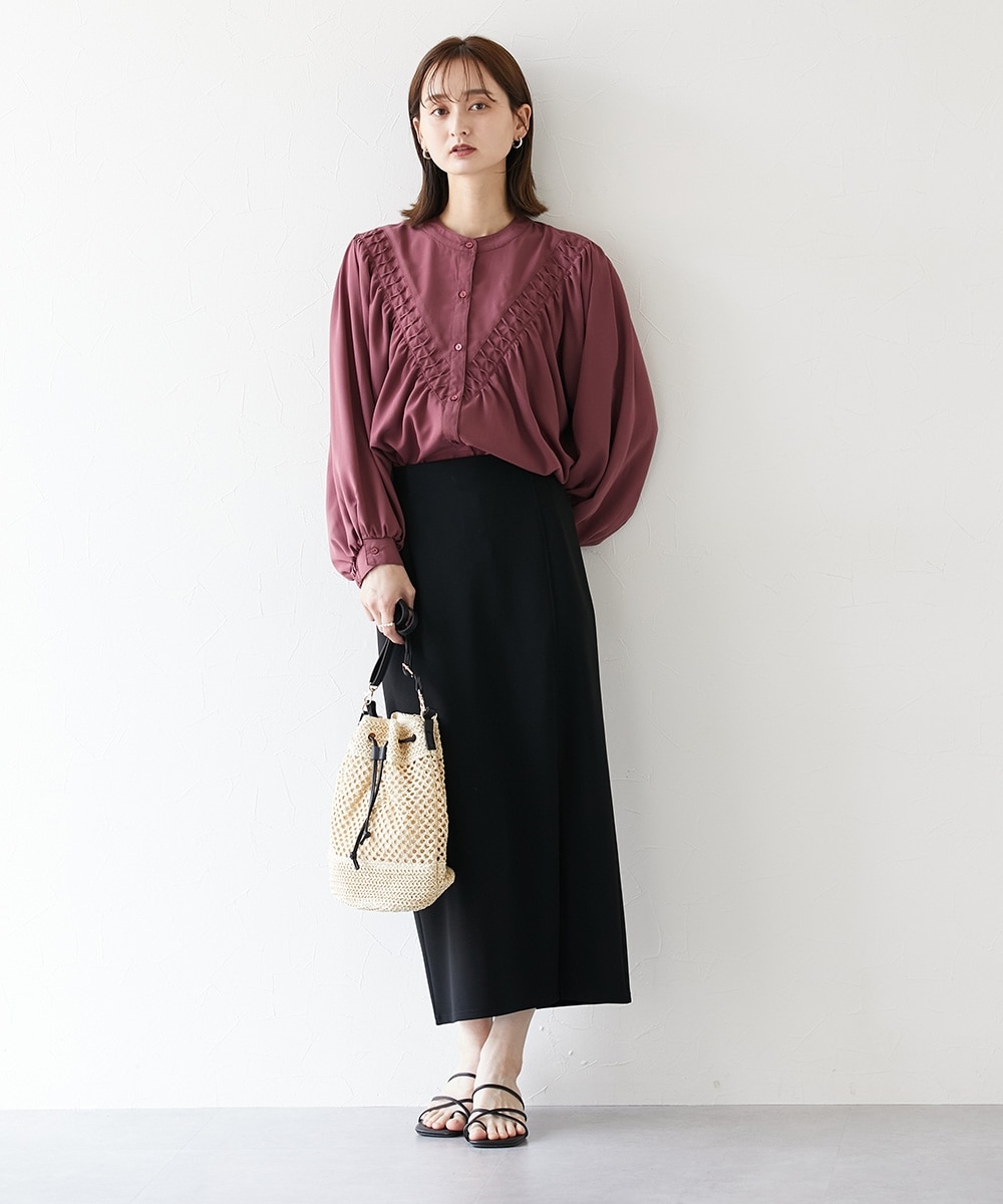 バンドカラーV字タックデザインブラウス 通販【ニッセン】