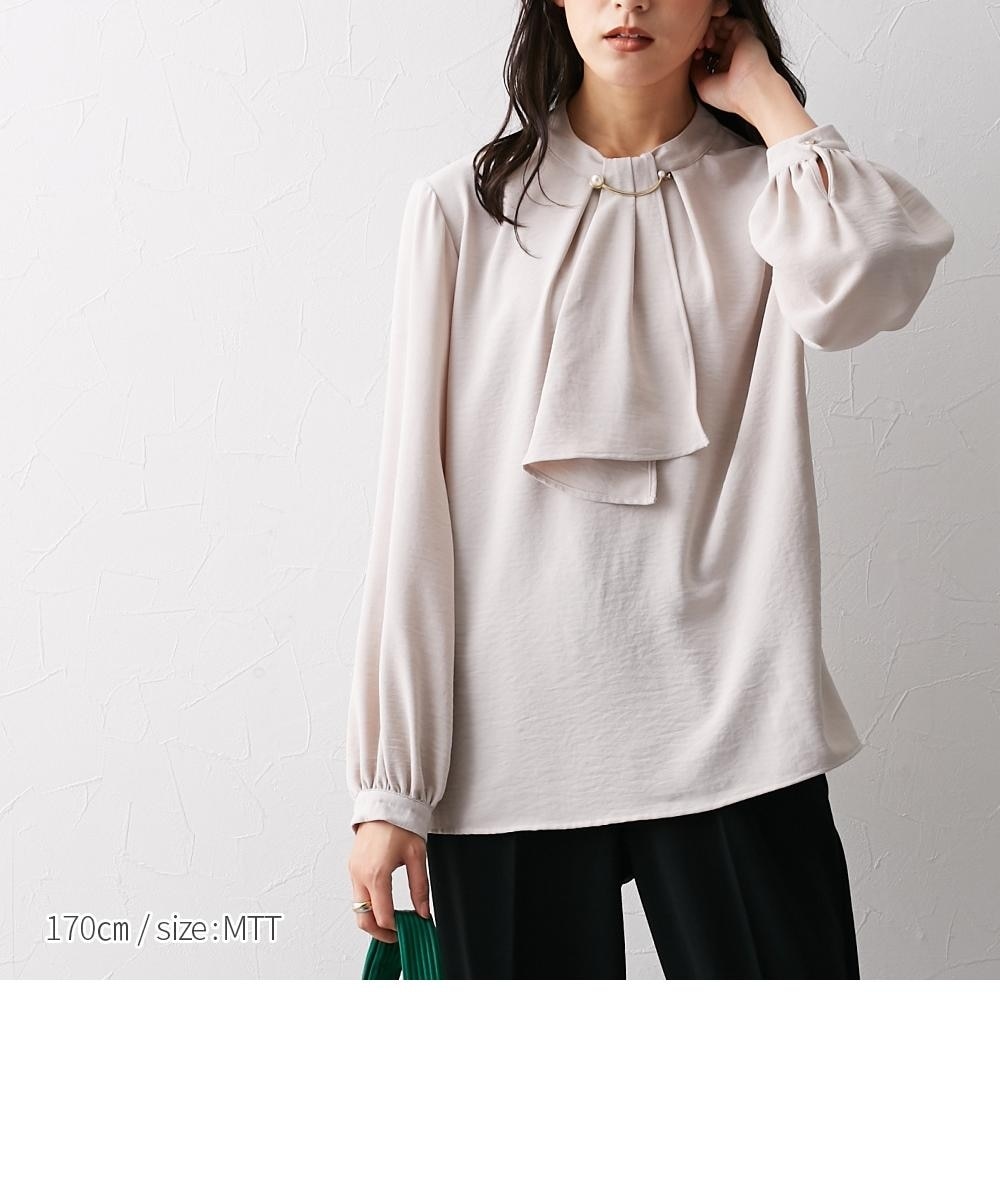 高身長 パール調ボウタイブラウス（トールサイズ） 通販【ニッセン】