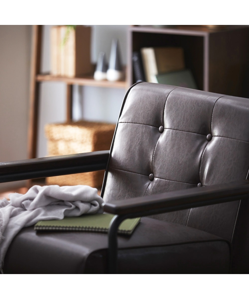 1人掛け]ソファ｜木肘 スチール 合皮 レトロヴィンテージ風 通販