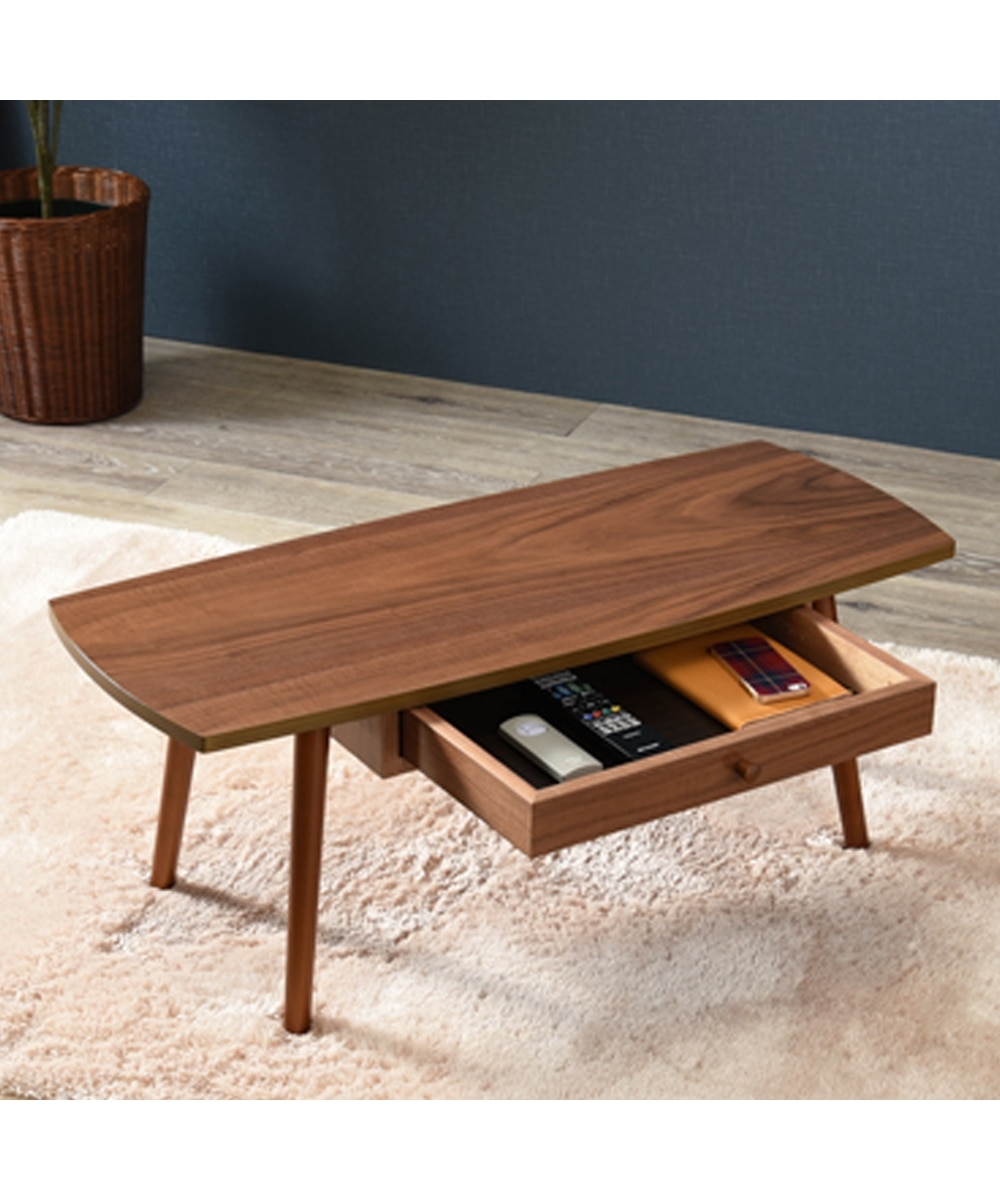 木目が美しい天然木突板の引き出し付きテーブル（スクエア） 通販