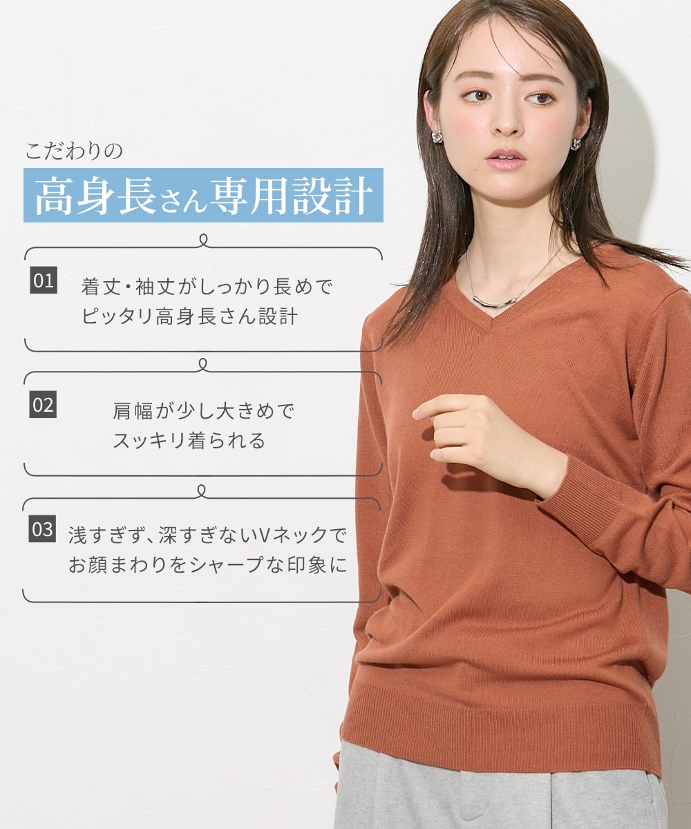 高身長 毛玉ができにくい洗えるVネックセーター （トールサイズ