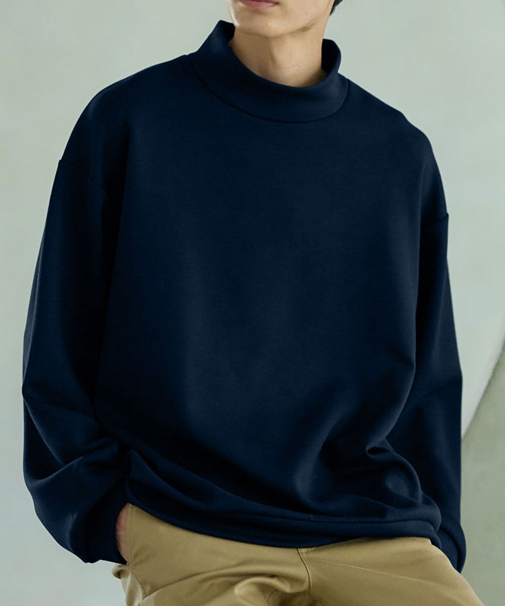 ダブルフェイスオーバーサイズモックネックトレーナー【大きいサイズ有