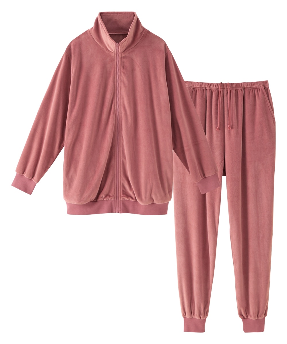 ベロアニットスタンドカラージップアップルームウェア上下セット 通販