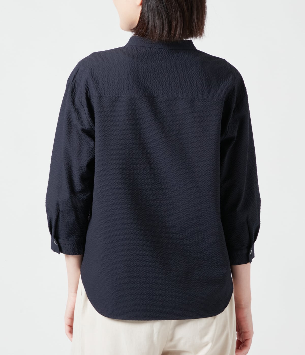 ギンガムサッカースキッパーカラー7分袖シャツ(71643801-2024