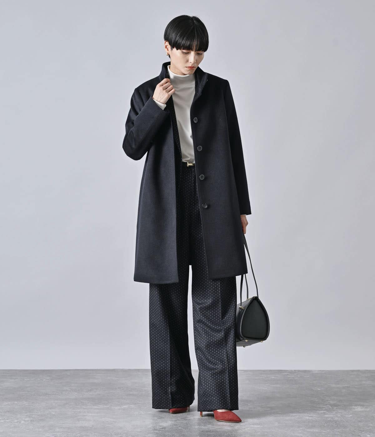 カシミヤ混ビーバー スタンドカラーコート(26526301-2025