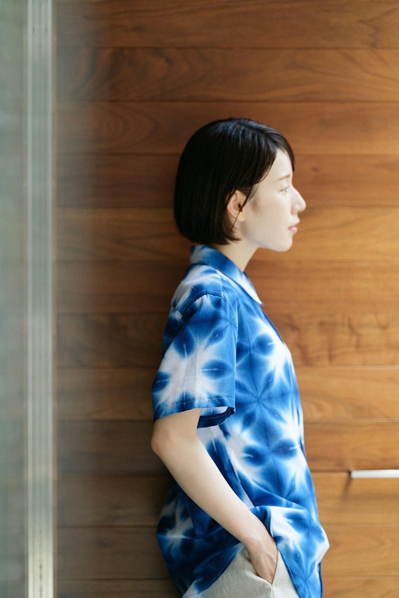 net限定】伊勢木綿 有松鳴海絞り 半袖シャツ／張正 雪花2