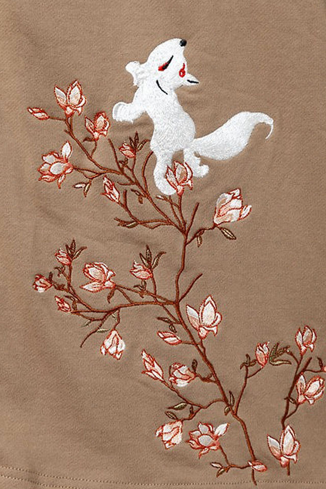 木蓮の花咲く頃斜めジップロング丈裏毛パーカー 今昔 KJ-29252 和柄