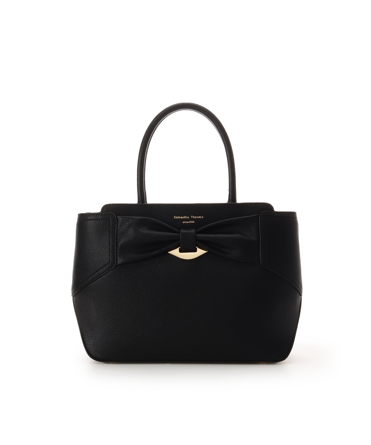 リボンモチーフ スプリットレザーハンドバッグ(FREE ブラック