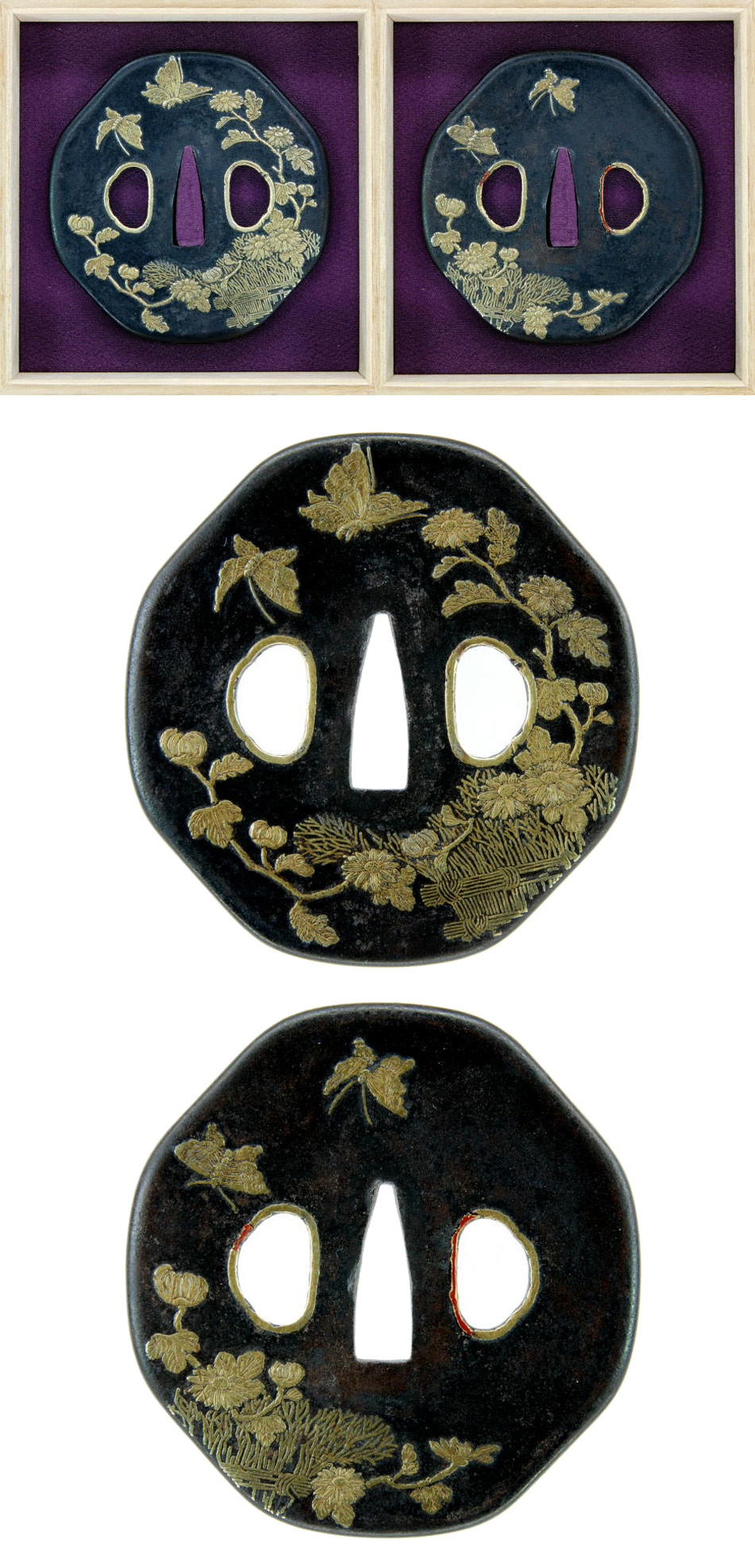 鍔 金象嵌花蝶図鍔(TU-010121)｜刀・日本刀の販売なら日本刀専門店の