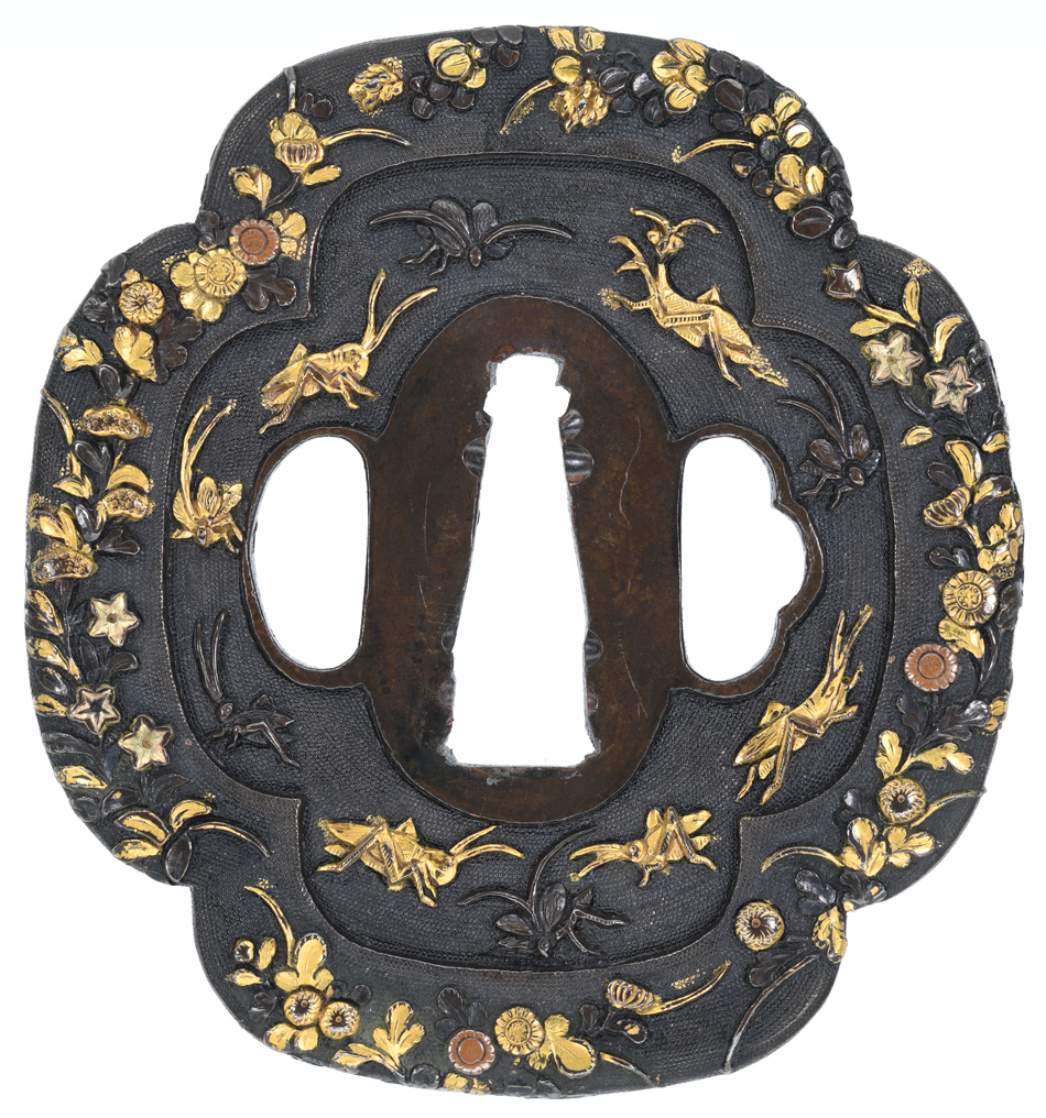 鍔 無銘 後代美濃 秋草に虫図鍔 (TU-081024)｜刀・日本刀の販売なら