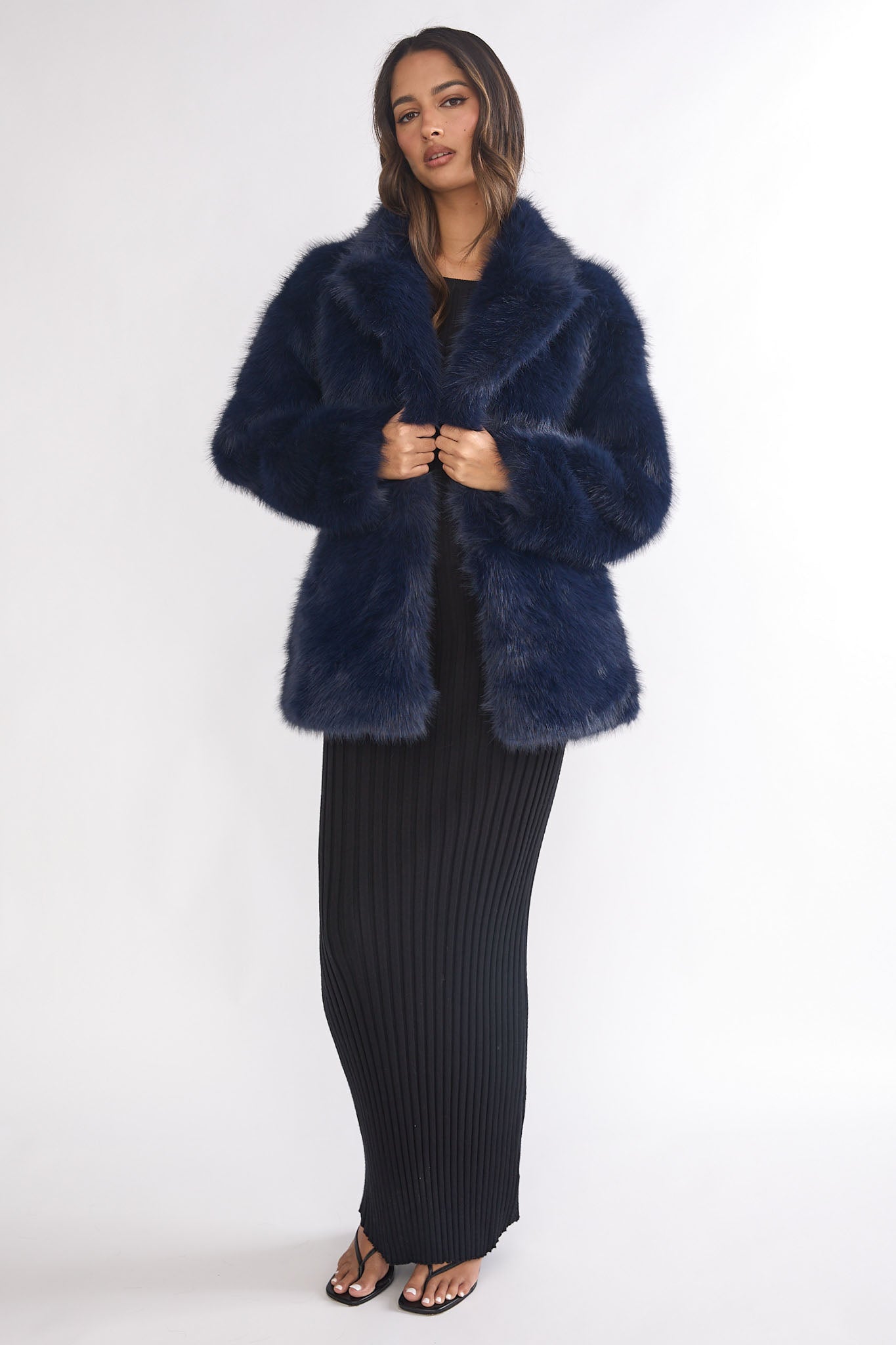 Shop the Rilani Faux Fur Pocket Coat Navy