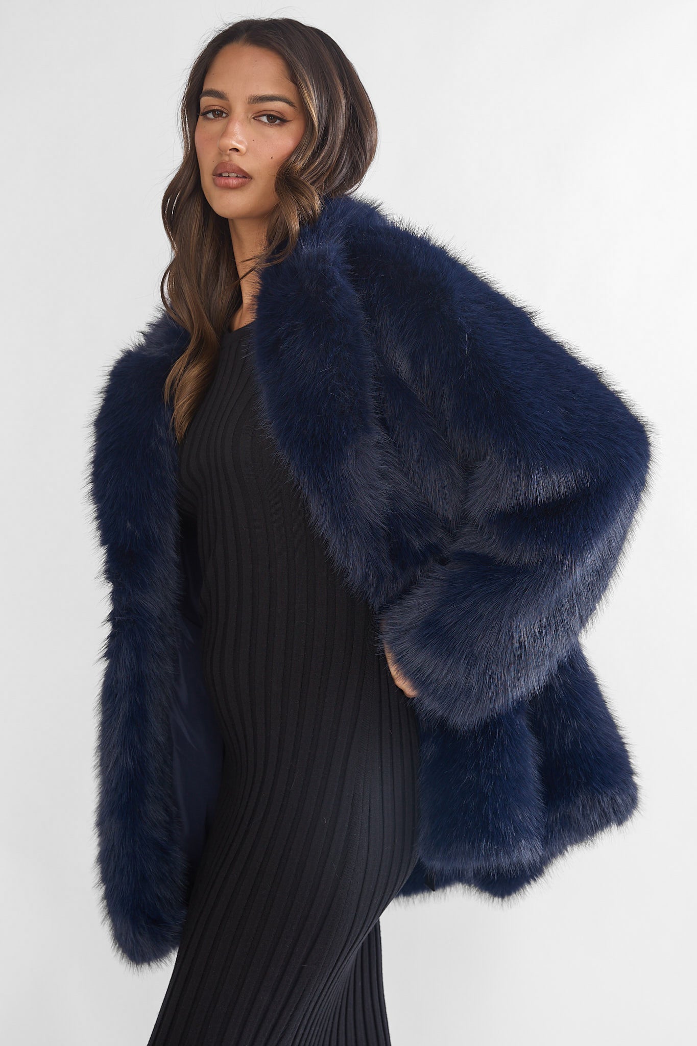 Shop the Rilani Faux Fur Pocket Coat Navy