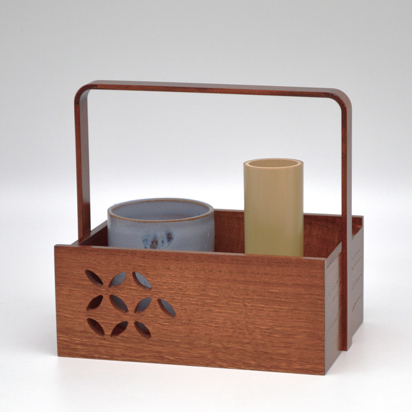 茶道具 莨盆（煙草盆・たばこぼん） 七宝透手付莨盆 拭漆 中村 湖彩