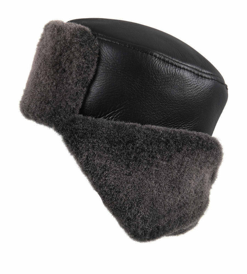 Men's Shearling Trooper Hat | Black Sheepskin Trooper Style