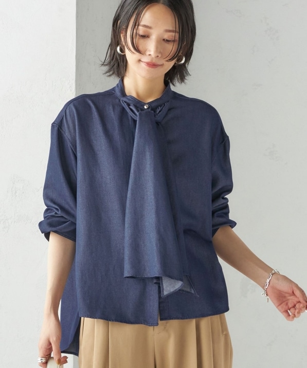手洗い可能〉デニム ライク リボン タイ ブラウス｜ SHIPS 公式サイト