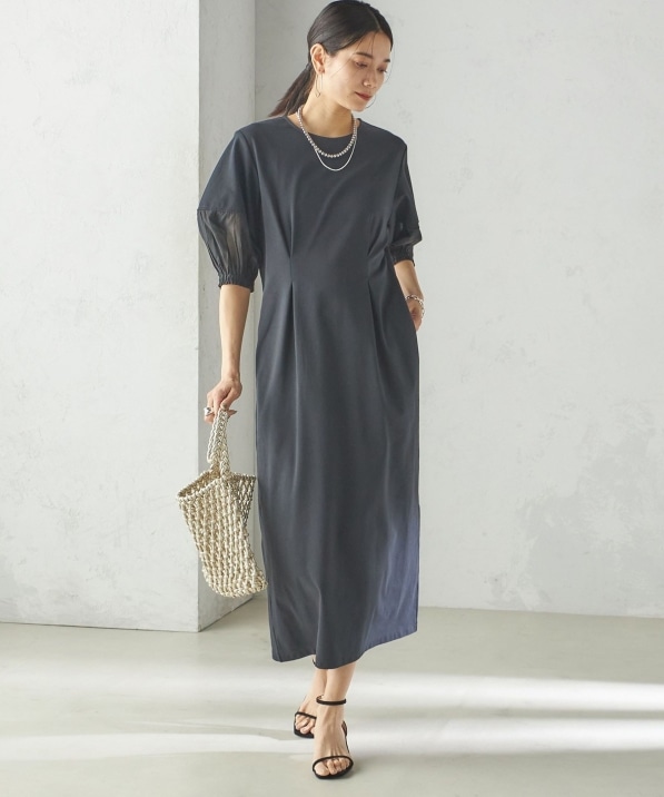 手洗い可能〉シアー スリーブ 切替 ジャージー ワンピース｜ SHIPS