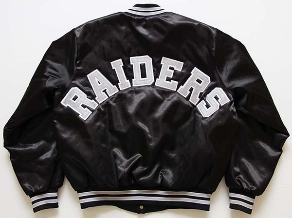 90s USA製 LOCKER LINE NFL RAIDERS ナイロンスタジャン 黒 L