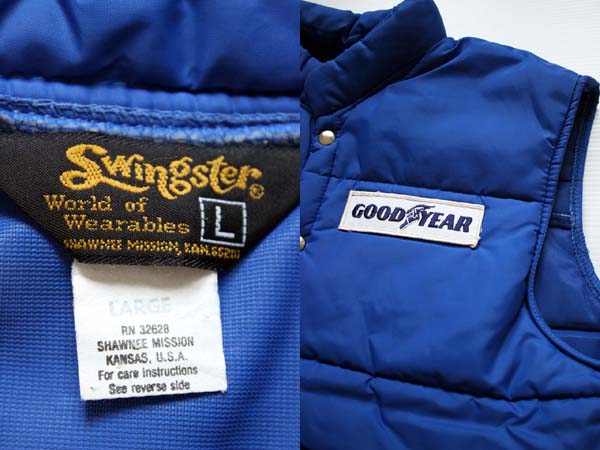 70s Swingster GOODYEAR パッチ付き 中綿入り レーシングベスト 青 L