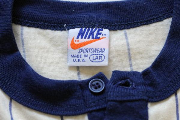 70s USA製 NIKEナイキ ゴツナイキ ストライプ ヘンリーネック 七分袖 T