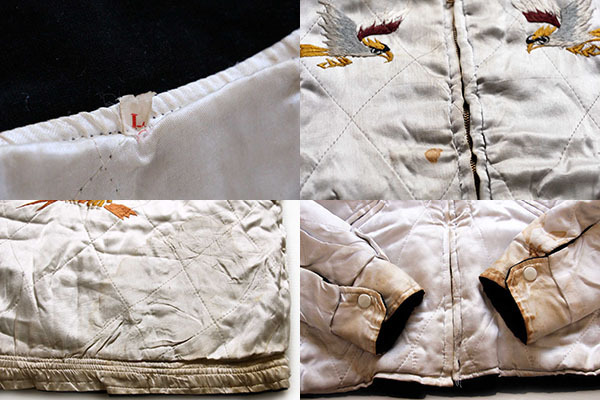 50s OKINAWA刺繍 中綿入り 別珍×サテン スカジャン L☆スーベニア