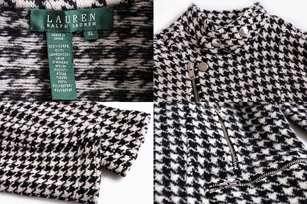 LAUREN ラルフローレン 千鳥格子 ライダース ラムウール ニット
