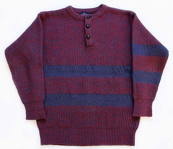 80s Woolrichウールリッチ ヘンリーネック ボーダー ウールニット