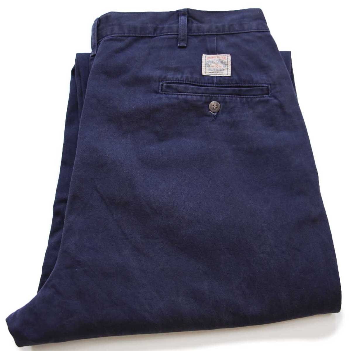 90s USA製 ポロ ラルフローレン ツータック コットン チノパン ナス紺