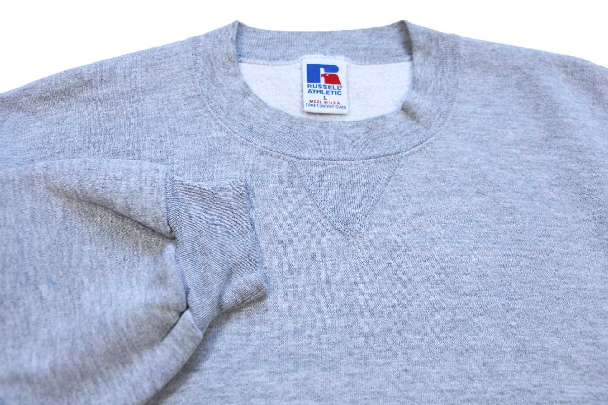 90s USA製 RUSSELLラッセル 無地 前V スウェット 杢グレー L☆ブランク