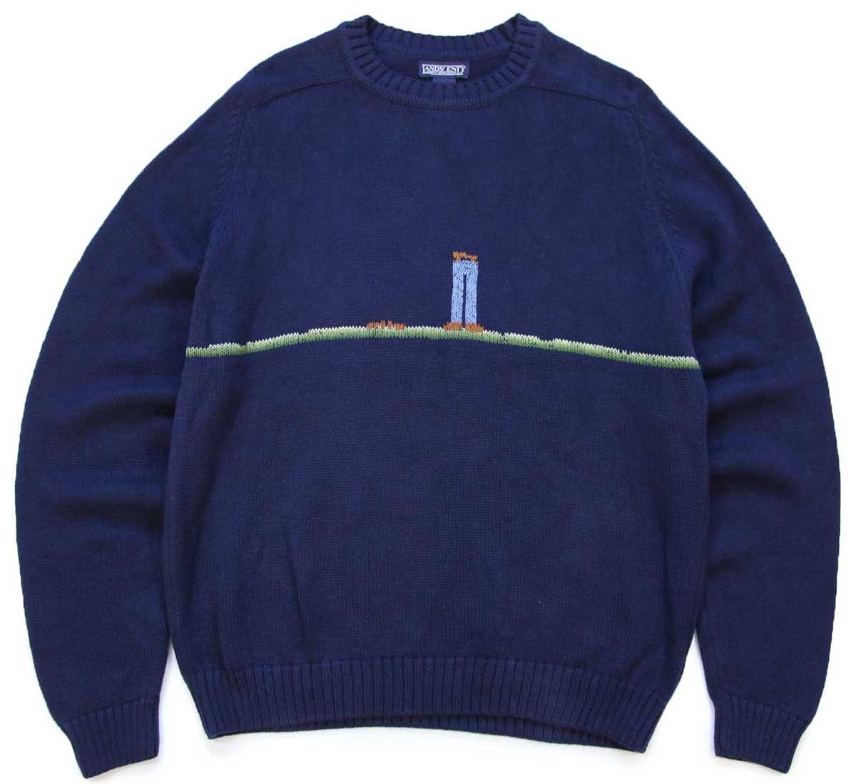 90s USA製 LANDS'ENDランズエンド 編み柄 サドルショルダー コットン