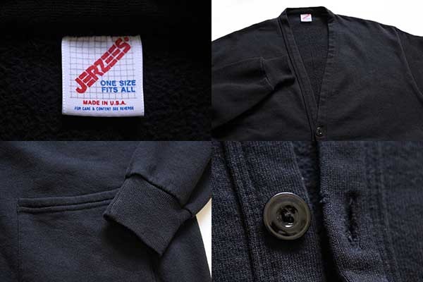 80s USA製 JERZEES 無地 パチポケ スウェット カーディガン 黒 ユニ