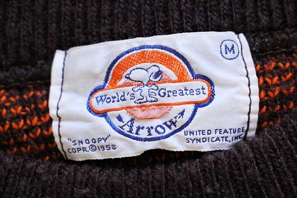 70s Arrow SNOOPY スヌーピー ウッドストック ジャガード アクリル