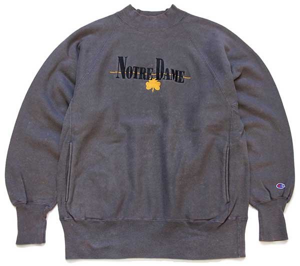 90s USA製 Championチャンピオン NOTRE DAME クローバー 刺繍 モック