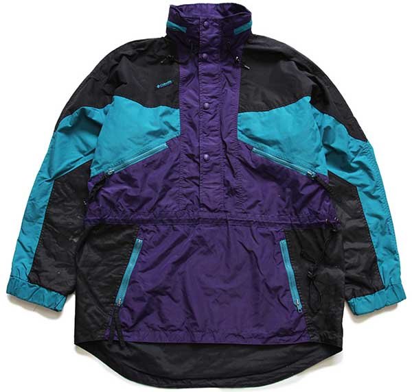 90s Columbiaコロンビア マルチカラー 切り替え ハーフジップ プル