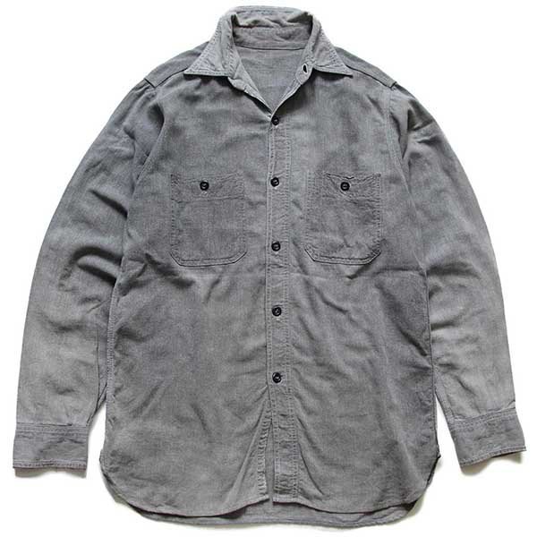 50s UNKNOWN マチ付き コットン ブラックシャンブレーシャツ カスタム