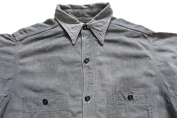50s UNKNOWN マチ付き コットン ブラックシャンブレーシャツ カスタム