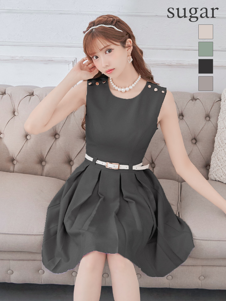 Lサイズあり【DEA./ディア】ワンカラー/ ノースリーブ/ ベルト付き