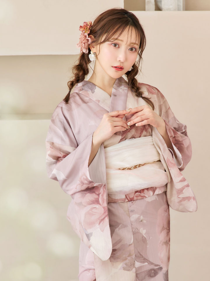 即日発送】アンティークフラワーピンク浴衣【浴衣3点セット 浴衣/帯