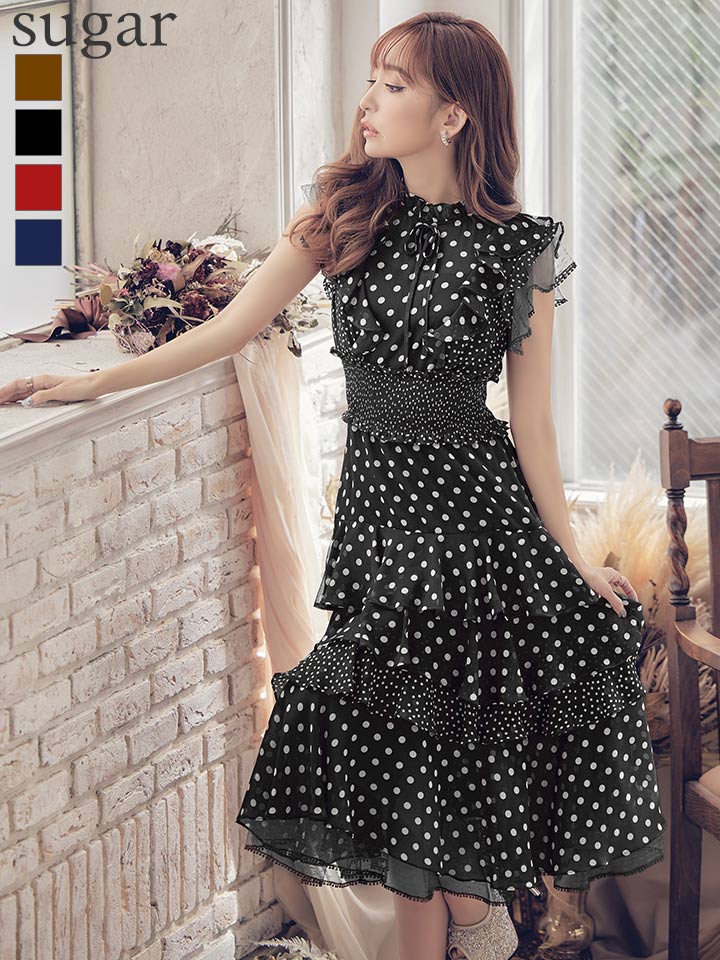 ERUKEI エルケイ】ドット/ 膝丈/ / ワンピース/マキシ/フリルデザイン