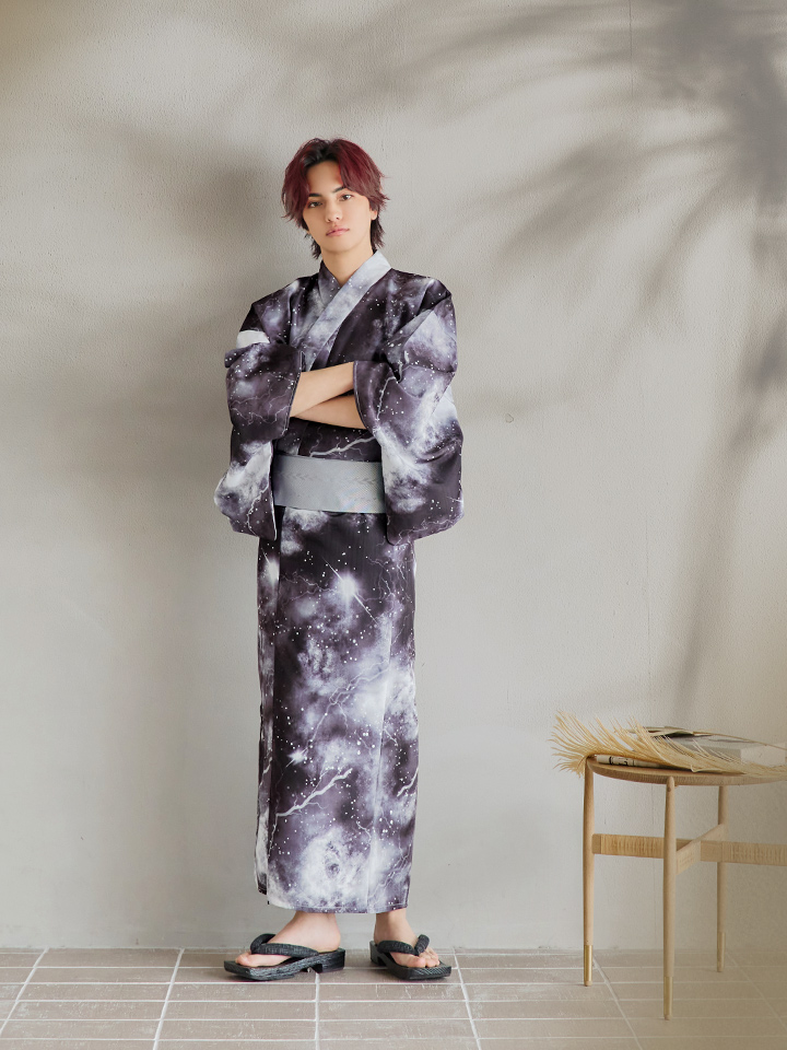即日発送！】【メンズ浴衣】モノトーン×雷浴衣【浴衣3点セット 浴衣